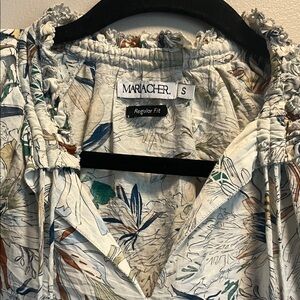 Mariacher S Floral Tie-Neck Blouse in Cream & Blue
